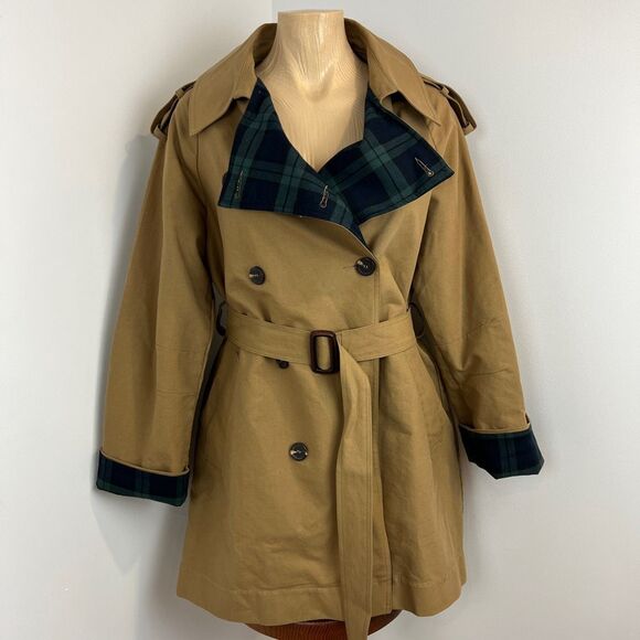 Flash Women's Size 1 US S Tan Khaki Flannel Overcoat Peacoat Jacket Korea Trench - Picture 14 of 16